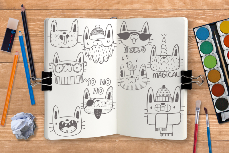 collection-of-doodle-cats