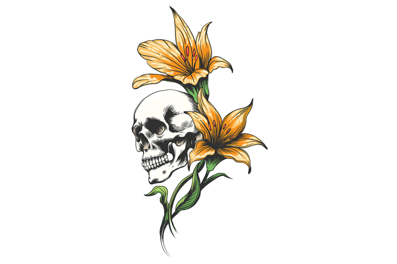 skull-with-orchid-flowers