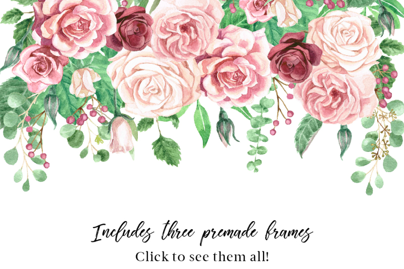 watercolor-roses-and-foliage-set
