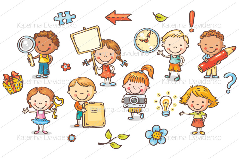 set-of-cartoon-kids-holding-different-objects