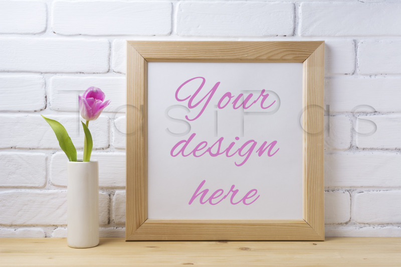 wooden-square-frame-mockup-with-pink-tulip