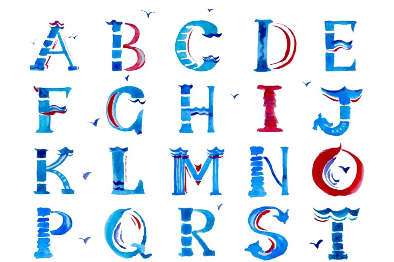 marine-watercolor-alphabet