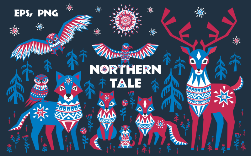 northern-tale-arctic-animals-in-tribal-style