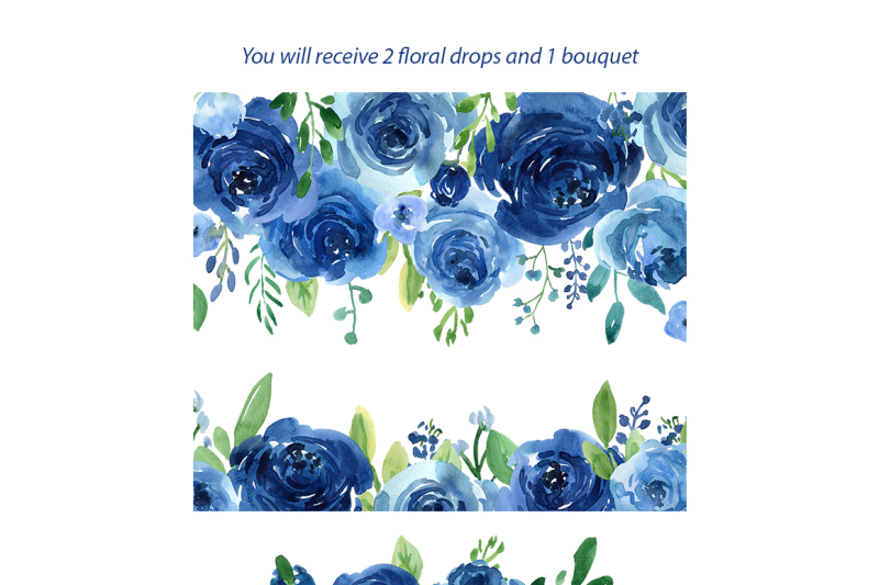blue-watercolor-roses-flowers-and-leaves-png-collection