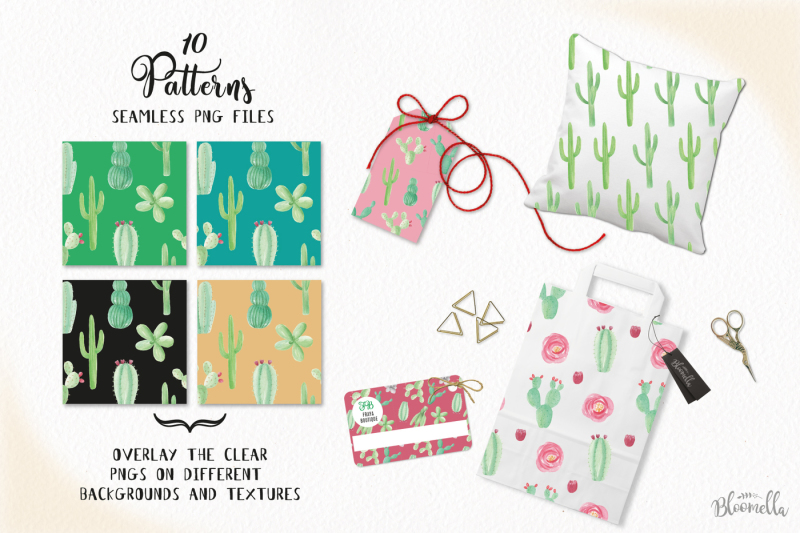 cactus-floral-digital-papers-watercolor-cacti-seamless-patterns