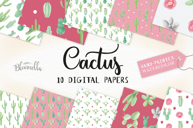cactus-floral-digital-papers-watercolor-cacti-seamless-patterns