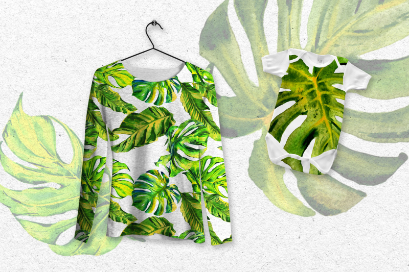 tropics-leaves-monstera-png-watercolor-set