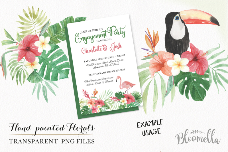tropical-floral-bouquets-flamingo-toucan-parrot-clipart-aloha