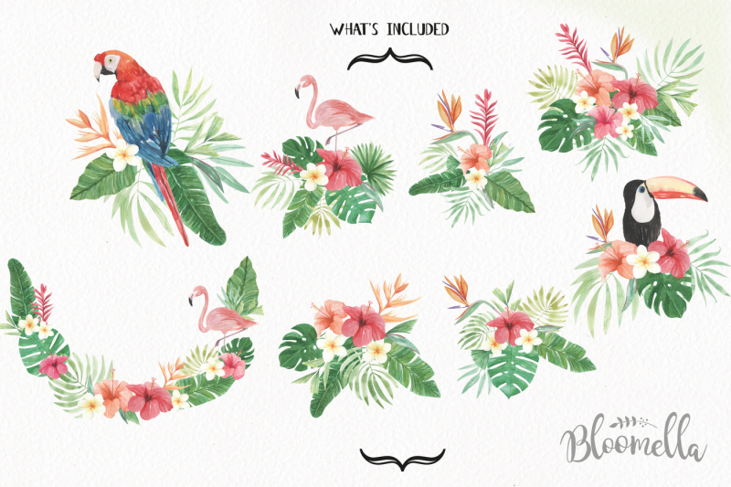 tropical-floral-bouquets-flamingo-toucan-parrot-clipart-aloha