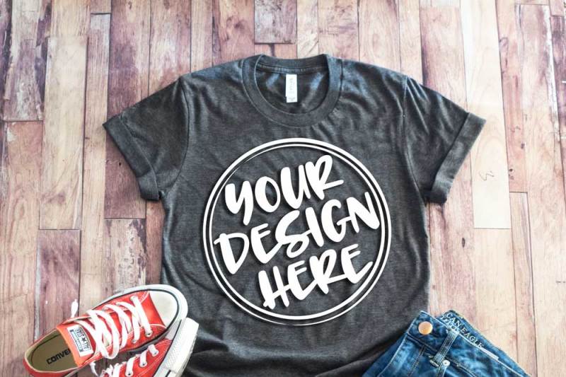 Download Gray t-shirt flat lay mock up 6461 By SoCuteAppliques | TheHungryJPEG.com
