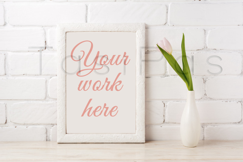 white-frame-mockup-with-tender-pink-tulip