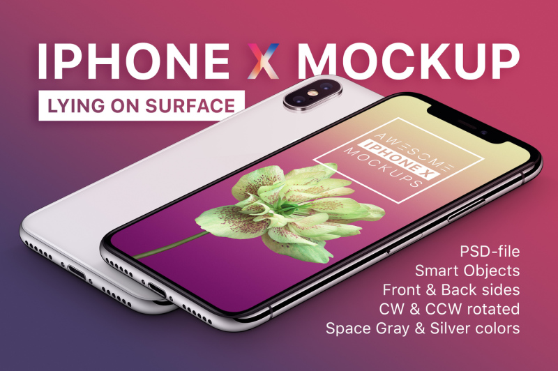 Download Download iPhone X Mockup - Lying On Surface PSD Mockup ...