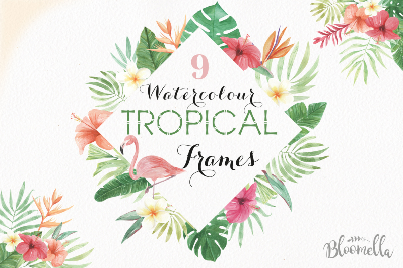 tropical-watercolor-frames-flamingo-borders-exotic-palm-leaves-toucan