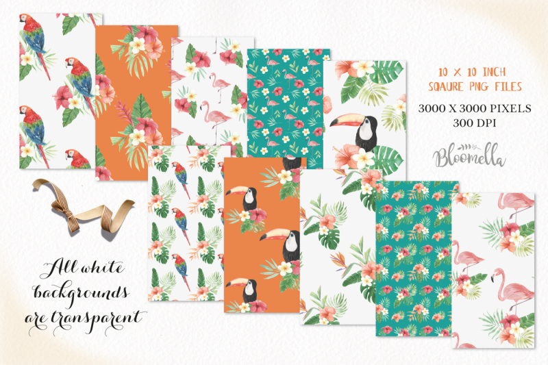 watercolor-tropical-seamless-patterns-digital-papers-flamingo-palms