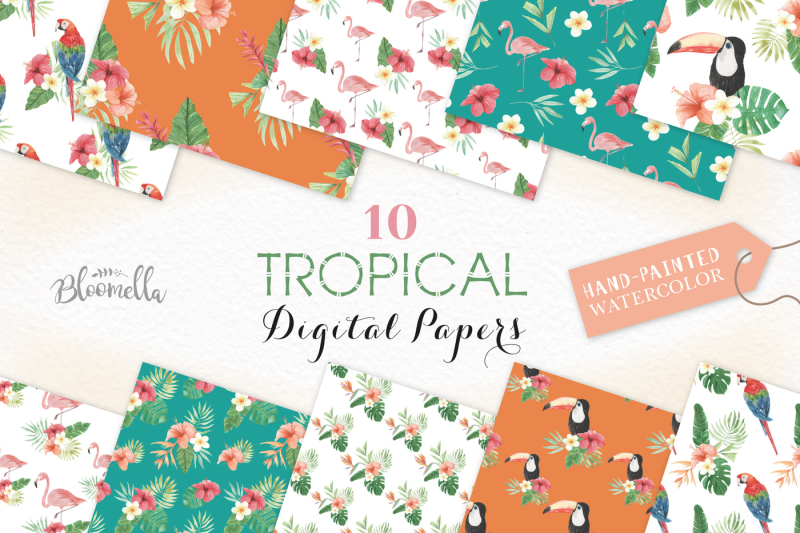 watercolor-tropical-seamless-patterns-digital-papers-flamingo-palms