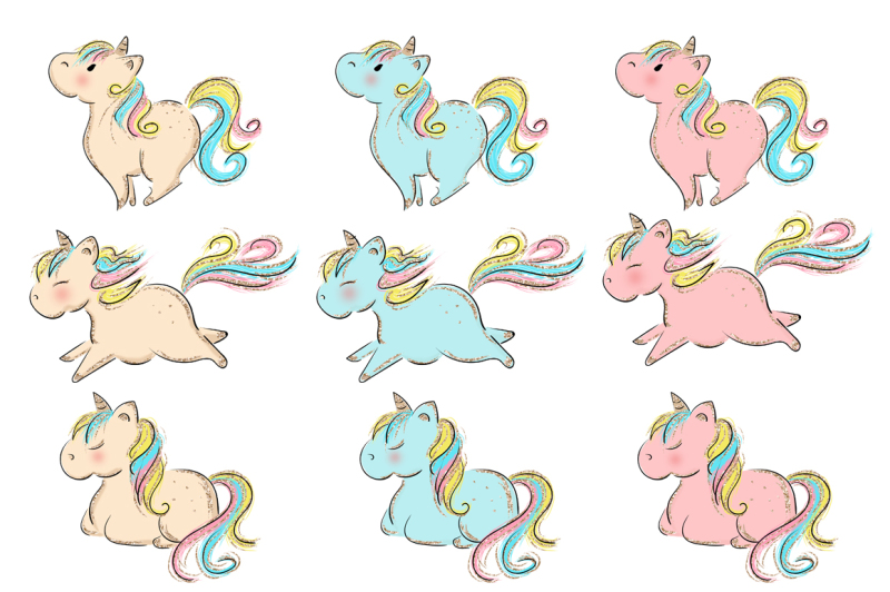 magical-rainbow-unicorns-clipart-with-gold-glitter
