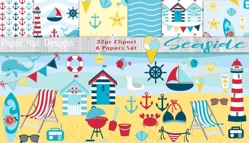 beach-clipart-and-digital-papers-set