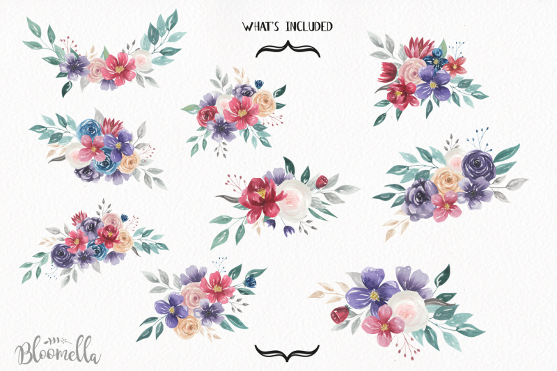 jewel-bouquet-watercolor-florals-burgundy-navy-flowers-arrangements