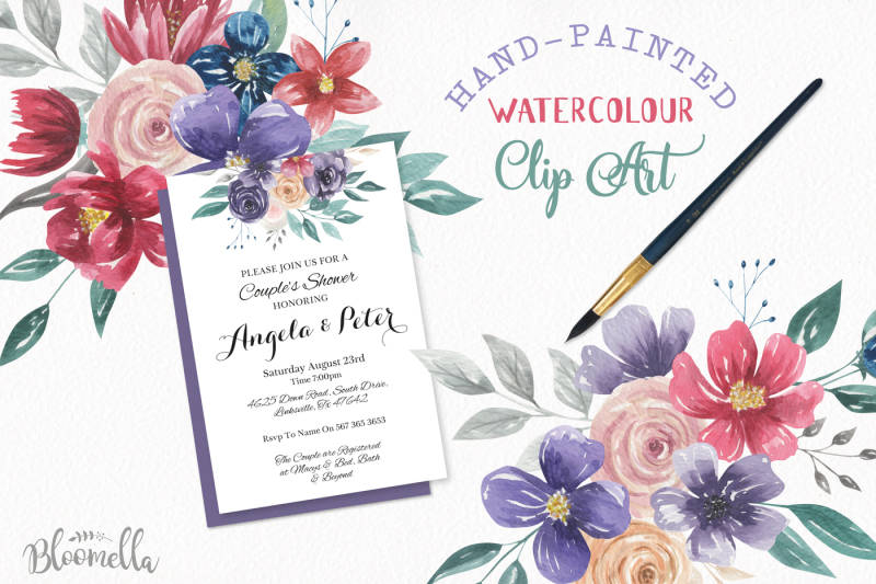 jewel-bouquet-watercolor-florals-burgundy-navy-flowers-arrangements