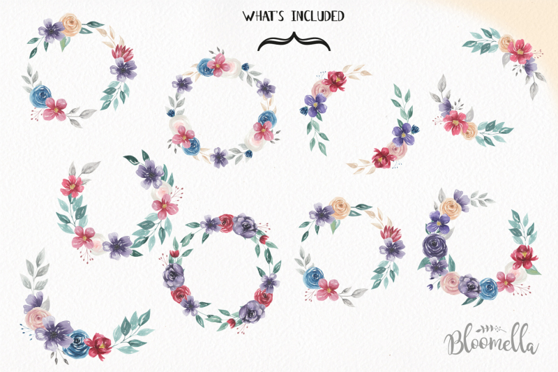 jewel-watercolor-flower-wreath-navy-burgundy-rich-garlands