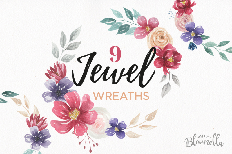 jewel-watercolor-flower-wreath-navy-burgundy-rich-garlands