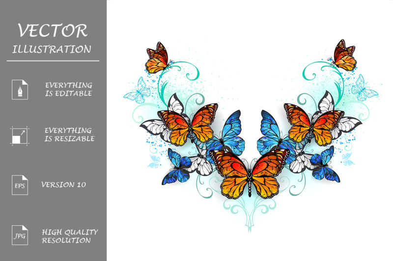 symmetrical-pattern-of-blue-and-orange-butterflies