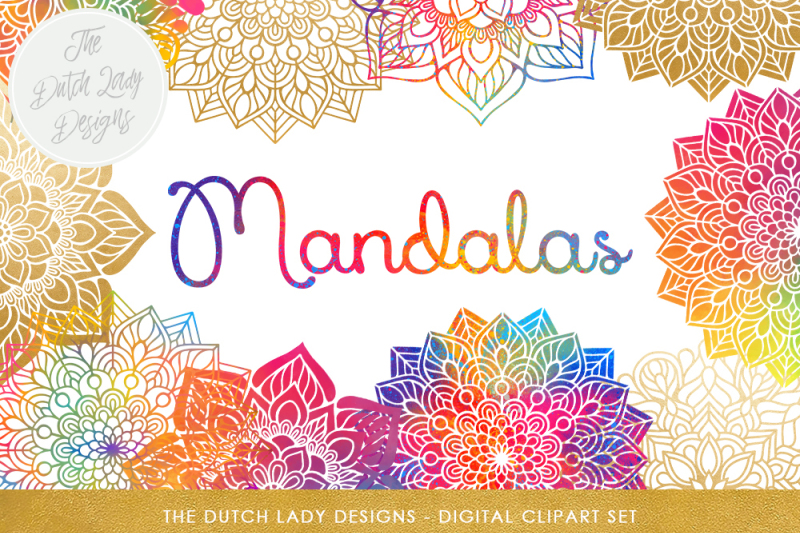 mandala-clipart-set-rainbow-and-gold