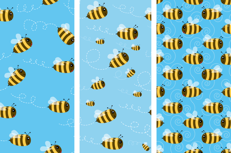 funny-bees-seamless-patterns-colorful-design-for-kids