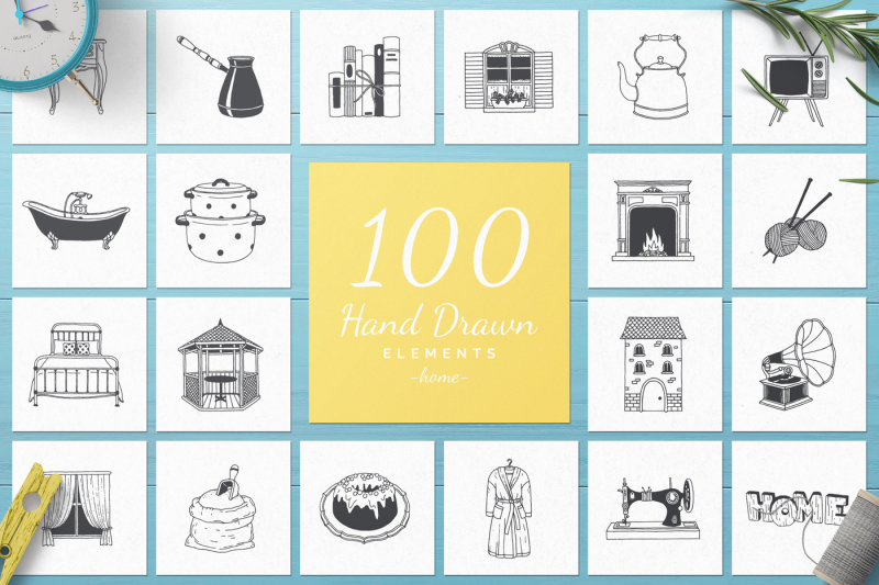 100-hand-drawn-elements-home