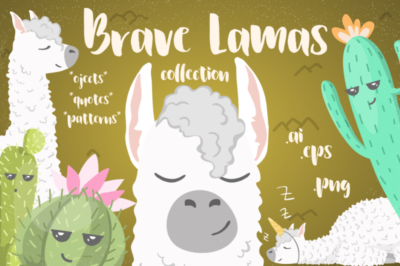 brave-lamas-and-cactuses-vector-set