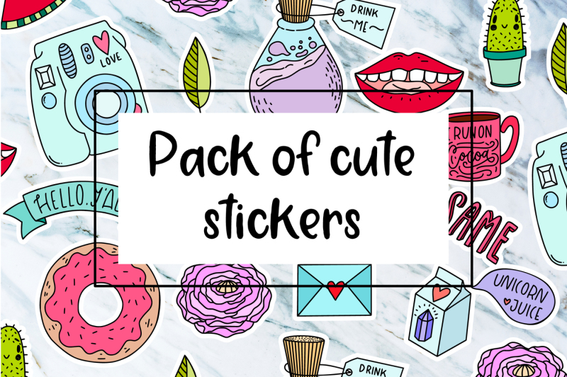 Pack of cute modern stickers. By Sentimental Postman | TheHungryJPEG