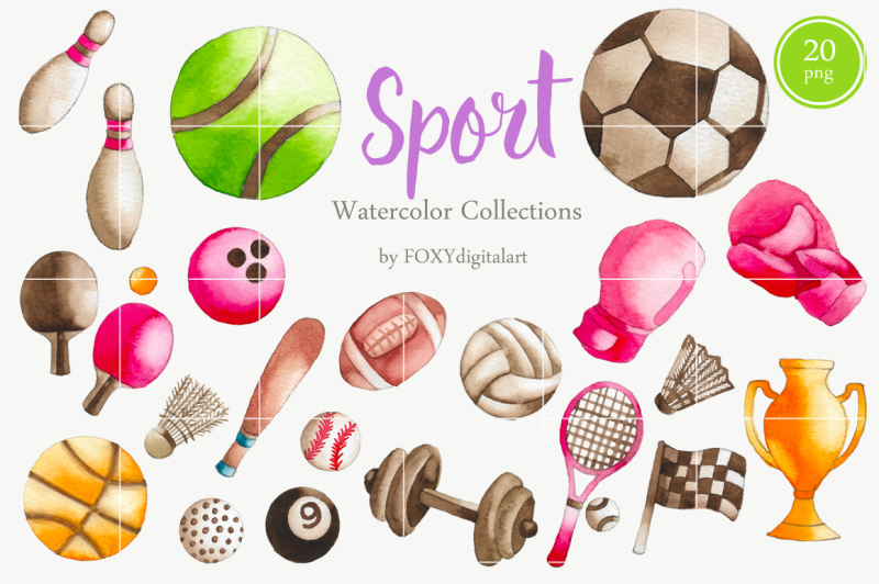 watercolor-sports-ball-fitness-sports-equipment-clipart