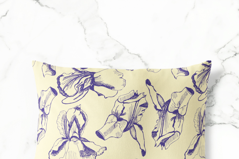 collection-with-sketches-of-iris-flowers-and-seamless-patterns