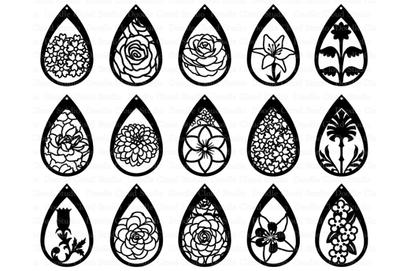 Download Floral Earrings SVG, Teardrop Earrings, Pendant SVG files By Doodle Cloud Studio | TheHungryJPEG.com