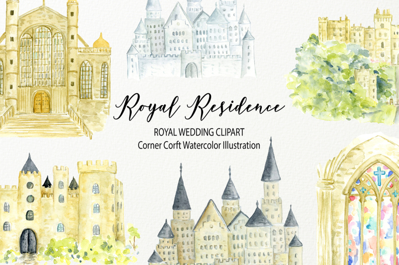 watercolor-royal-residence-illustration-royal-wedding-venue-clipart