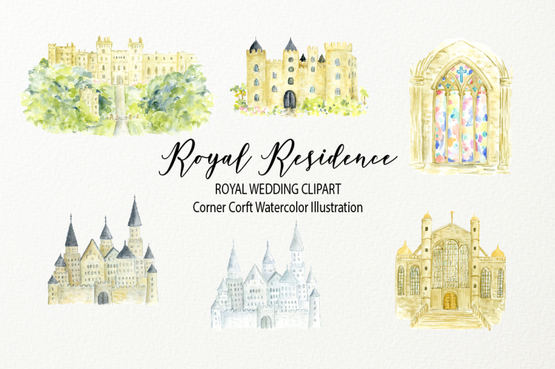 watercolor-royal-residence-illustration-royal-wedding-venue-clipart