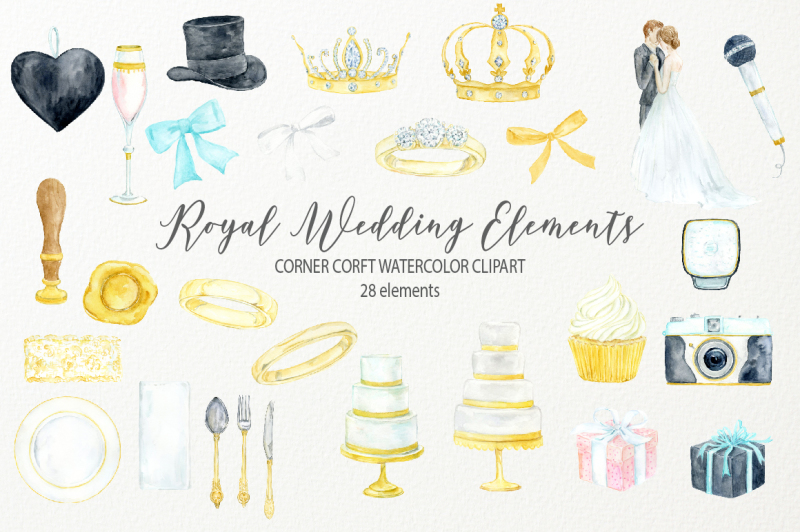 Watercolor clipart royal wedding icons By Cornercroft | TheHungryJPEG