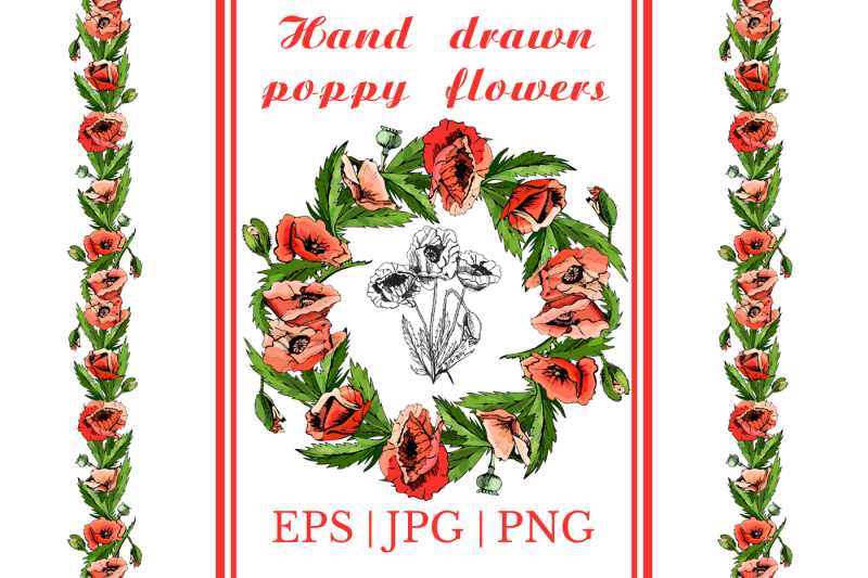 bundle-with-sketches-of-poppy-flowers-modern-and-retro-style