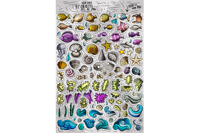 sea-life-cartoon-objects-set