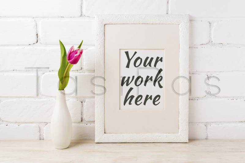 white-frame-mockup-with-magenta-pink-tulips