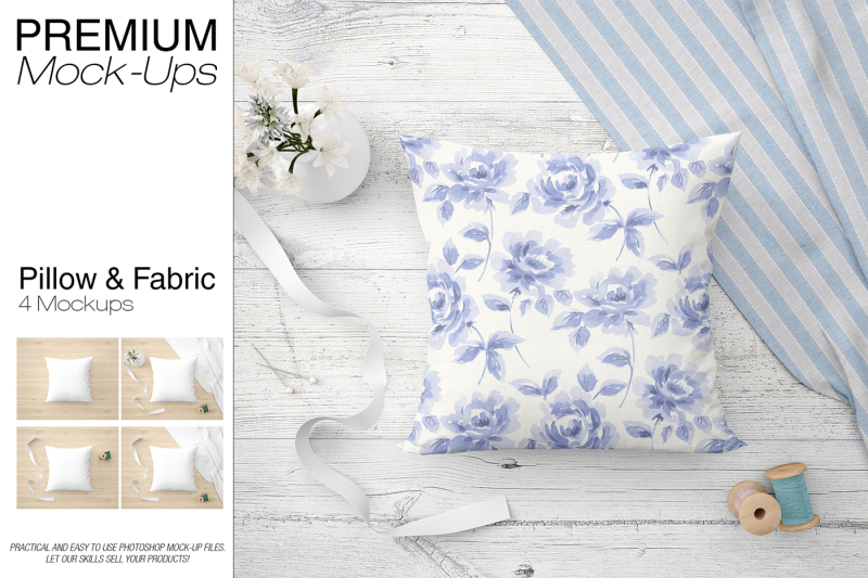 Download Pillow & Fabric Set PSD Mockup