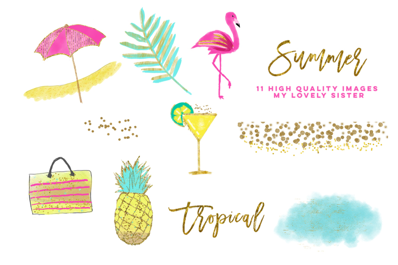 flamingo-clipart-pineapple-tropical-clip-art-summer-clipart-hawaiian