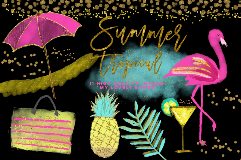 flamingo-clipart-pineapple-tropical-clip-art-summer-clipart-hawaiian