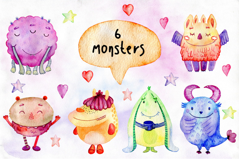 watercolor-funny-monsters