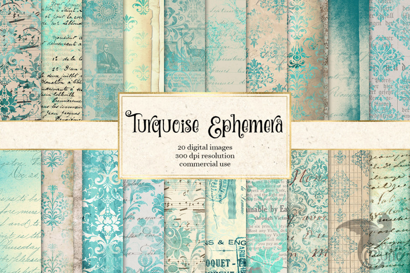 turquoise-ephemera-digital-paper