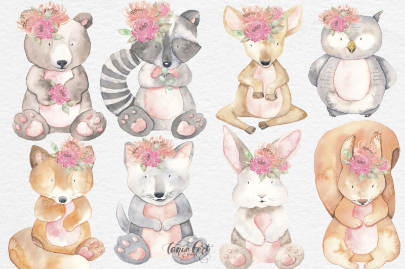 watercolor-animals-flowers-clipart