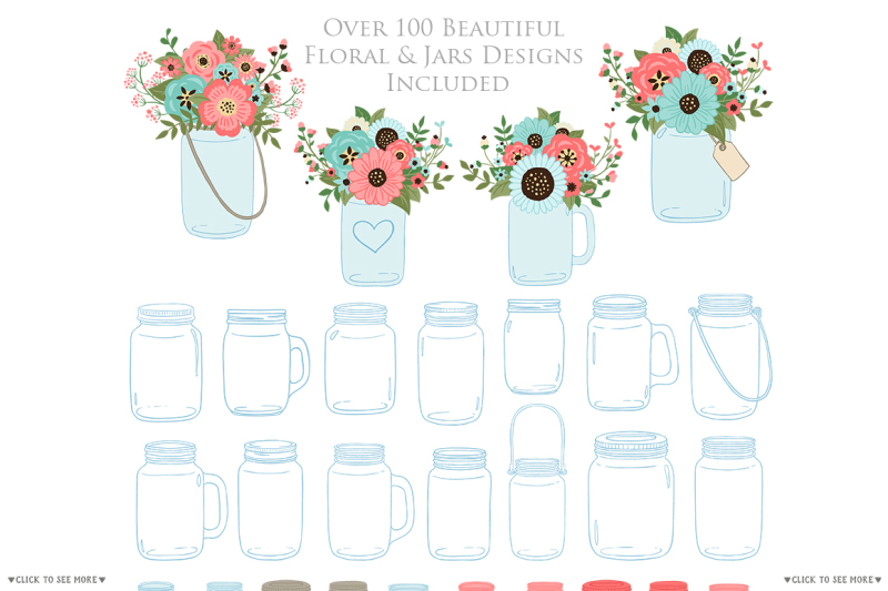 coral-and-turquoise-mason-jar-wedding-clipart