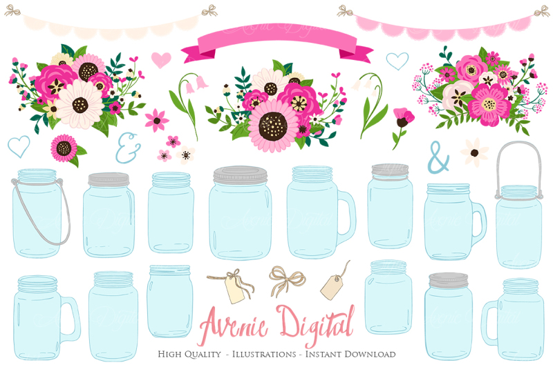 pink-and-cream-mason-jar-wedding-clipar