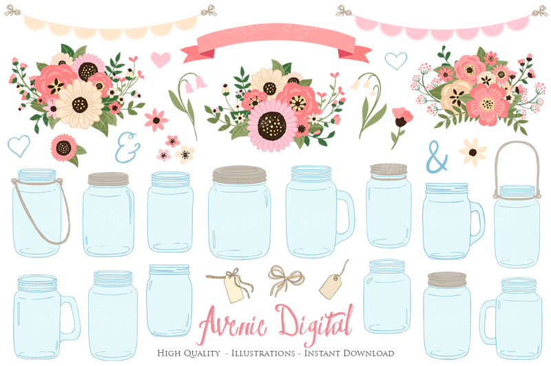 light-pink-pink-and-cream-mason-jar-wedding-clipart