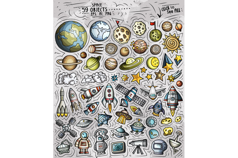 space-cartoon-objects-set